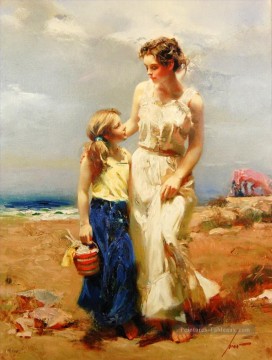 Pino Daeni mère et fille Peinture à l'huile